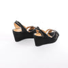 Secondhand HERMES Leather & Suede Wedge Sole Sandals in Black, Size 37 EU