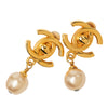 Chanel CC Gold Plated Faux Pearl Drop Turn Lock Clip On Earrings Secondhand