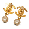 Chanel CC Gold Plated Faux Pearl Drop Turn Lock Clip On Earrings Secondhand