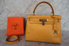 Secondhand Hermes Kelly Handbag Yellow Courchevel with Gold Hardware