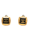 Chanel CC Gold Plated Enamel Square Clip On Earrings Secondhand