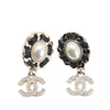 Chanel Gold Plated Leather Woven Faux Pearl CC Crystal Drop Earrings Secondhand