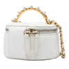 Chanel CC Quilted Lambskin Crystal Pearly Girl Round Top Handle Vanity Case with Chain Secondhand