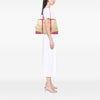 Prada Studded Leather Trimmed Canvas Front Pocket Tote Secondhand