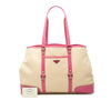 Prada Studded Leather Trimmed Canvas Front Pocket Tote Secondhand