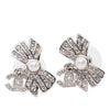 Chanel Brass Strass and Faux Pearl Bow CC Drop Bullet Back Earrings Secondhand