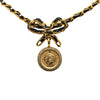 Chanel Leather and Gold Plated Medallion Bow Pendant Necklace Secondhand