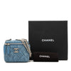Chanel Mini Quilted Denim Camellia Sweetheart Vanity Case With Chain Secondhand