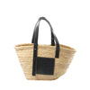 LOEWE Basket Medium Raffia x Leather Shoulder Bag in Beige x Black Secondhand