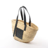 LOEWE Basket Medium Raffia x Leather Shoulder Bag in Beige x Black Secondhand