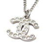 Secondhand Chanel Silver Plated CC Rhinestone Pendant Necklace
