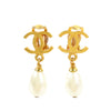 Chanel CC Gold Plated Faux Pearl Dangle Clip On Earrings Secondhand