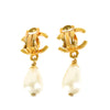 Chanel CC Gold Plated Faux Pearl Dangle Clip On Earrings Secondhand