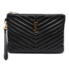 Saint Laurent Chevron Leather Monogram Zip A5 Wristlet Pouch Secondhand