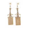 Chanel CC Gold Plated and Faux Pearls Nametag Drop Push Back Earrings Secondhand