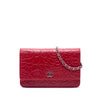 Secondhand Chanel CC Embossed Lambskin Camellia Wallet On Chain