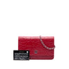 Secondhand Chanel CC Embossed Lambskin Camellia Wallet On Chain
