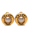 Secondhand Chanel Gold Plated Faux Pearl Logo Round Clip On Earrings