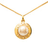 Chanel Gold Plated Faux Pearl Logo Round Pendant Necklace Secondhand