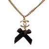 Secondhand Chanel CC Gold Plated Enamel Velvet Bow Pendant Necklace