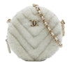Chanel CC Chevron Shearling Round Clutch with Chain Secondhand