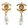 Secondhand Chanel CC Gold Plated Faux Pearl Drop Turn Lock Clip On Earrings