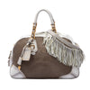 Prada Leather Trimmed Canvas Canapa Logo Fringe Bauletto Bag Secondhand