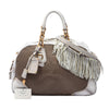 Prada Leather Trimmed Canvas Canapa Logo Fringe Bauletto Bag Secondhand