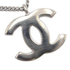Chanel Silver Plated CC Heart Pendant Necklace Secondhand