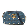 Gucci Small GG Marmont Pearl Studded Denim Crossbody Secondhand