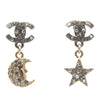Chanel CC Silver and Gold Plated Crystal Moon and Star Drop Earrings Secondhand