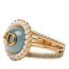 Secondhand Dior Gold Plated Resin Faux Pearl Strass CD Logo Ring