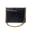 Saint Laurent Shiny Croc Embossed Calfskin Monogram Cassandra Clasp Bag Secondhand