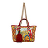 Secondhand Dolce & Gabbana Snakeskin Embossed Leather Trimmed Canvas Carretto Print Capri Tote