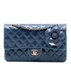Secondhand Chanel Medium Classic Glazed Calfskin Camellia Double Flap