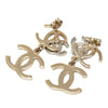 Chanel Gold Plated Strass and Faux Pearl Double CC Drop Push Back Earrings Secondhand