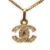 Chanel Gold Plated CC Rhinestone Pendant Necklace Secondhand