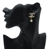 Secondhand Chanel Gold Plated CC Crystal and Faux Pearl Drop Push Back Earrings