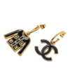 Chanel Gold Plated and Enamel CC and Jacket Drop Push Back Earrings Secondhand