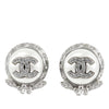 Chanel CC Silver Plated Crystal and Faux Pearl Push Back Earrings Secondhand