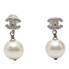 Chanel CC Brass Strass and Faux Pearl Drop Bullet Back Earrings Secondhand