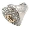 Chanel Silver Plated Crystal CC Heart Ring Secondhand