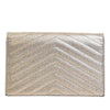 Saint Laurent Metallic Crackled Chevron Calfskin Monogram Envelope Chain Wallet Secondhand