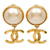 Chanel CC Gold Plated Faux Pearl Drop Clip On Earrings Secondhand
