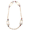Gold-Tone Geometric Long Necklace with Multicolour Gemstone Beads - '70s