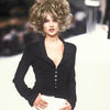 second hand Chanel Spring 1997 Black Wool CC Button Skirt Suit- '90s