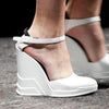 Secondhand Prada White Leather T-Strap Platform Wedge Sandals - '10s