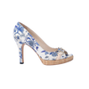 Secondhand Gucci White & Blue Floral Canvas Horsebit Platform Pumps - '10s