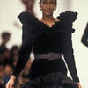 Yves Saint laurent Black Velvet Dress with Ruffle Shoulders and High-Low Skirt 