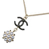 Chanel Gold Plated Enamel CC and Rhinestones Flower Pendant Necklace Secondhand